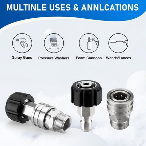 Adaptateur Raccord Rapide Nettoyeur Haute Pression, M22 14mm, Acier Inoxydable, 5000 Psi, Kit 4 Pièces (1/5)