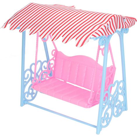 Balancelle miniature pour maison de poupée avec support bleu, en plastique portable et raffiné, chaise à bascule pour mini-poupée (1/5)