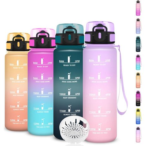 Gourde, Gourde 500ml, Bouteille Filtrante Anti-Fuite, Facile à Transporter, Bouteille d'eau pour Motivation, Facile à Nettoyer, pour Bureau, Voyage, Extérieur, Adulte, Camping, Voyage, Sport, Running (1/5)