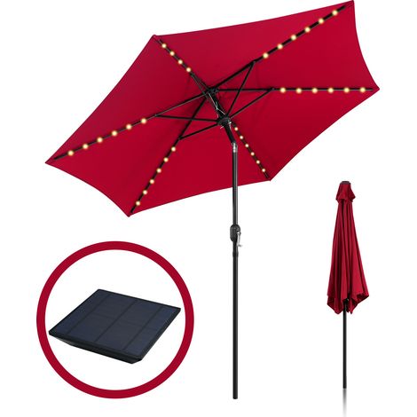 Jiubiaz Ombrellone da giardino solare LED – Modello inclinabile Rosso con celle solari e struttura robusta (1/5)