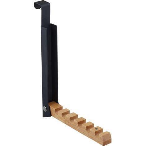 Schwarze, faltbare Türgarderobe – 6 Kleiderbügel aus Metall und Holz – Maximale Kleiderstärke 2 cm – Platzsparendes und praktisches Design (1/5)
