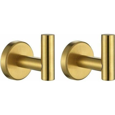 Crochets pour peignoirs de salle de bain, or brossé, crochets pour serviettes, adaptés aux salles de bain, cuisines, garages, fixation murale (lot de 2), acier inoxydable 0,8 mm, finition dorée. (1/5)