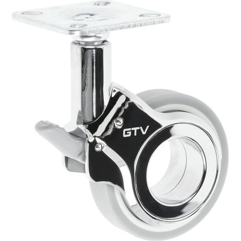 GTV - Ruote per mobili GIRA Ruote girevoli Ruote per mobili con freno Diametro 60 mm in plastica e acciaio Cromato + grigio opaco (1/4)