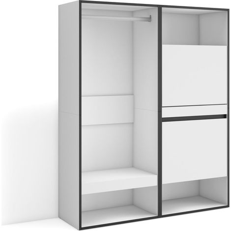 Skraut Home - Armadio Aperto, Appendiabiti con ripiani, 120x145x35 cm, Camera da letto, stanza, Scarpiera, Stile moderno, Bianco (1/5)
