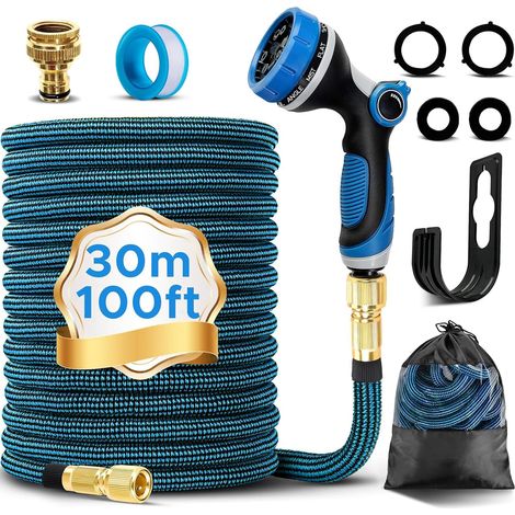 Tuyau Arrosage Extensible 30m,10 Modes,Tuyaux D'arrosage Flexible 98FT 10 Modes d'arrosage pour Irrigation pour Jardin, Arrosage, Nettoyage avec Sac de Rangement, Laver la Voiture, Baigner Animal (1/5)