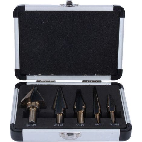 5-Piece HSS Step Drill Bit Set, Conical Core Drill Bit Kit, Power Tool with Storage Case (1/5)