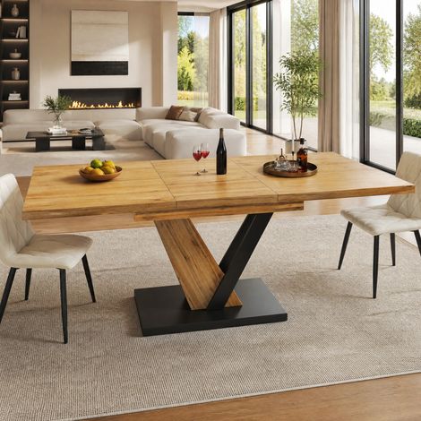 Tavolo da pranzo allungabile 120-160x75x75,5 cm MDF effetto legno e metallo - CHICFURN (1/5)