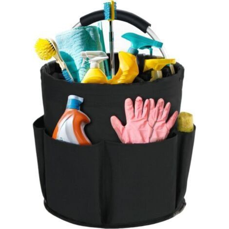 Panier de rangement pliable 17 L avec poignée, organisateur de produits de nettoyage, sac multifonctionnel portable pour la maison et le jardin (noir) (1/5)