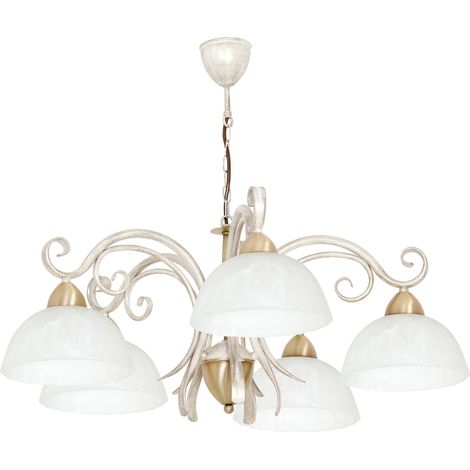 Lampadario Aurora Luminex crema 5 luci vetro oro E27