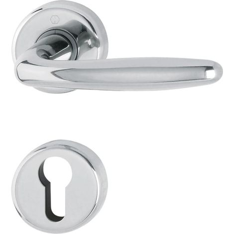 1 - Garniture De Poignée - Rosace Ronde - Laiton Chromé - Avec Ressort De Rappel Et Tige Carrée 8 Mm - Pour Porte 39-47 Mm - Argent