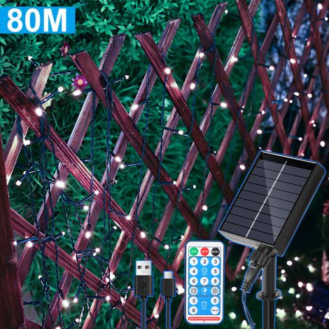 SWANEW Guirlanda Solare LED Ghirlanda Luminosa Tenda LED Party Giardino Interno Esterno Decorazione Illuminazione Natalizia 80M 800LEDs Bianco Freddo 2 x (1/5)