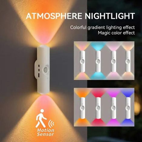 Veilleuse LED RVB magnétique, avec capteur de mouvement intelligent et chargement USB (lot de quatre)