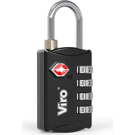Cadenas TSA à combinaison variable, 4 combinateurs, corps en zamak et arc en acier chromé, noir (1/5)