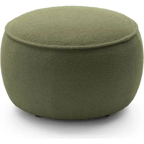 VICTOIRE - Pouf en tissu bouclette Vert olive 65x65x43 cm
