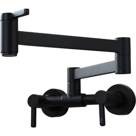 Robinet de remplissage de Casseroles, Robinet Mural en Laiton pour Eau Chaude et Froide Massif Robinet D'Évier de Restaurant Pliable avec Double Bras Oscillant et 3 Poignées