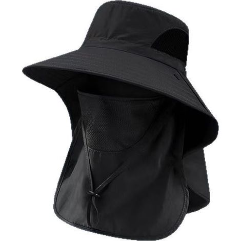 Chapeau de soleil d'extérieur noir avec protection amovible du visage et du cou – Visière extra large, ventilation et protection UV pour la randonnée, la pêche et le jardinage (1/4)