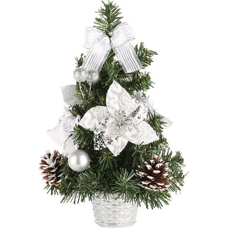 Künstlicher Tischweihnachtsbaum mit Dekoration, silberfarben, für drinnen und draußen, 40 x 23 x 23 cm (1/2)