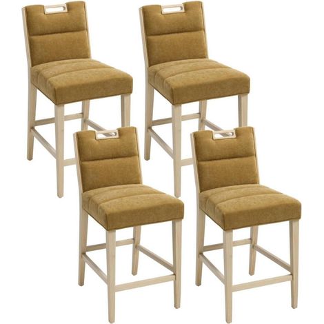 Barhocker 4er Set Chenille mit Griff-Rückenlehne und Fußstütze Gelb (1/5)