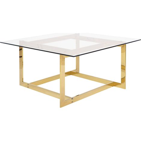 Mesa de centro con marco de metal dorado y tablero cuadrado de vidrio Crystal