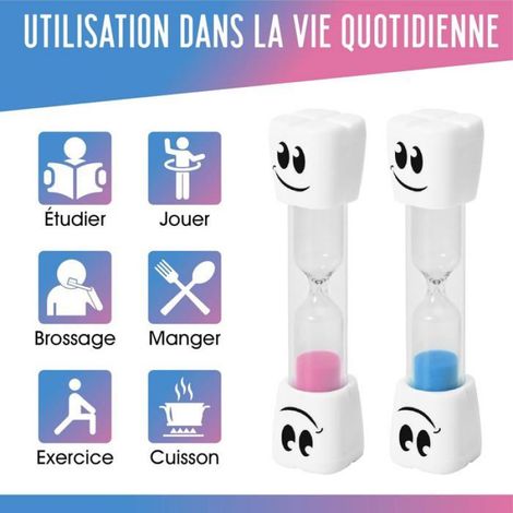 Sablier De 2 Minutes Pour Brosse À Dents Des Enfants – Lot De 2 Petits Sabliers - Bleu Et Rose[F7] (1/5)