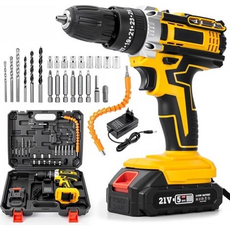 Perceuse sans fil 21 V, visseuse électrique, mandrin sans clé 3/8", embrayage 25+1, lampe de travail intégrée, visseuse électrique (1/5)