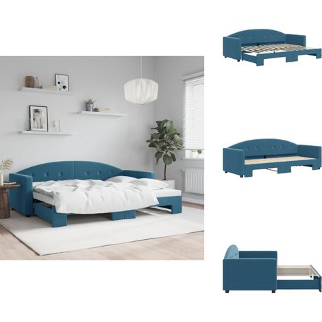 Tagesbett Ausziehbar Blau 80x200 cm Samt - Sofa Bett - Schlafcouch - Gästebett - Klappbett - Daybed (1/5)