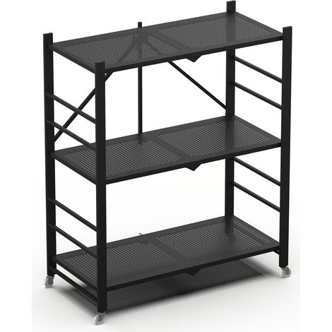 Regale Cossato, Räder, 3 Böden, Tragkraft 40 kg, 71x38x87h cm Schwarz