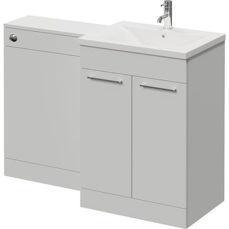 Napoli 460 Cento Gloss Grey Pearl 1200mm 2 Door Vanity Unit Toilet Suite with Glide Basin - 1200mm - Chrome 160mm HandleWithout Kingston Toilet Pan