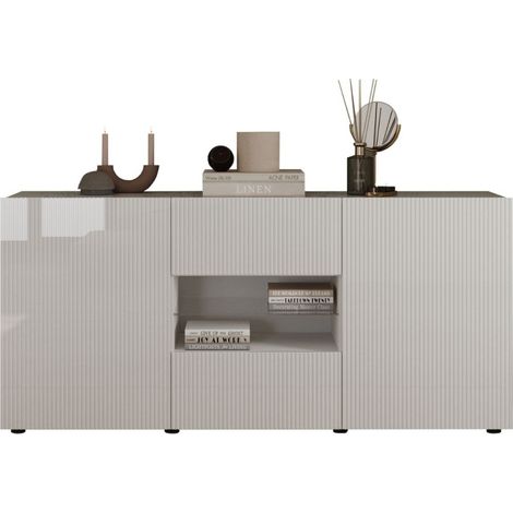Buffet SCENA – L181×H84×P42 cm – 2 puertas + 2 cajones + nicho – Blanco lacado (1/5)