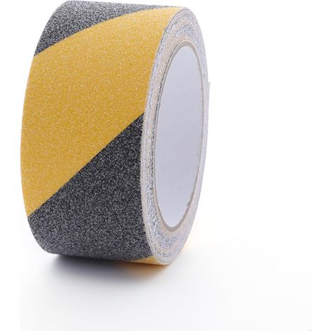 Ruban adhésif antidérapant à haute traction - 5 cm x 5 m - Bande adhésive antidérapante - Bande abrasive imperméable pour escaliers, marches de marche, extérieur et intérieur (noir/jaune) (1/4)