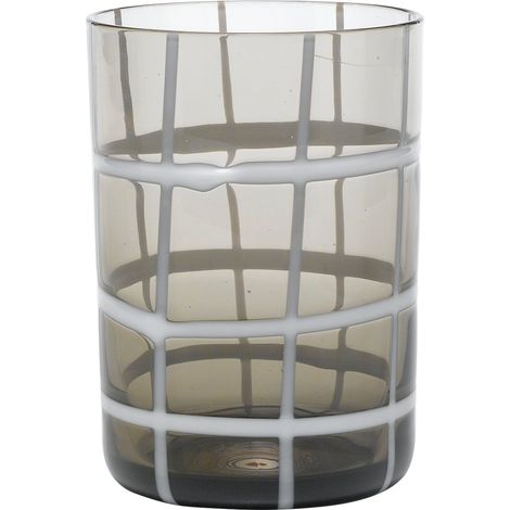Zafferano Twiddle - Set 6 Bicchieri Grigio in Vetro Soffiato, 35 cl - Tumbler Artigianali con Decoro Bianco, Lavabili in Lavastoviglie (1/3)