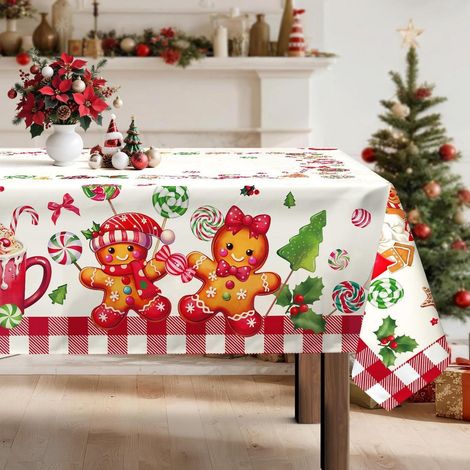 Weihnachts-Tischdecke Lebkuchen Motiv Polyester 152x213 cm Rechteckig Pflegeleicht