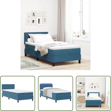 LED Beleuchtung - LED Boxspringbett mit Matratze Dunkelblau 90 x 190 cm Samt (1/5)