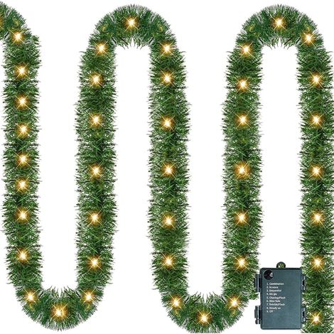 Christmas Garland with Lights, LED Christmas Garland Decoration, Green Artificial Greenery Garland, Battery Powered Garland with Lights
