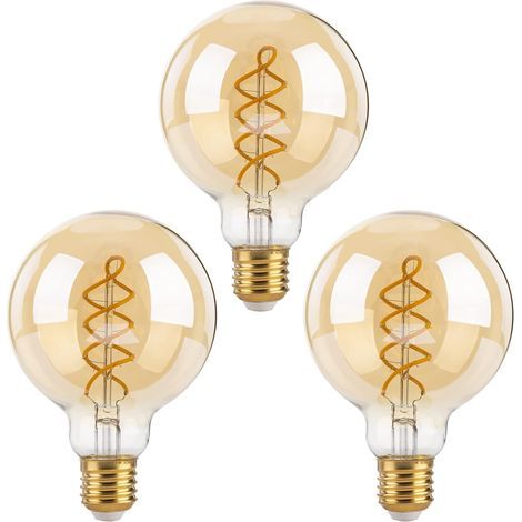 Bombillas LED Edison regulables E27, G80, bombilla decorativa vintage de filamento en espiral, 4W (equivalente a 40W), blanco cálido 2700K, 470LM, cristal ámbar, paquete de 3 (1/5)