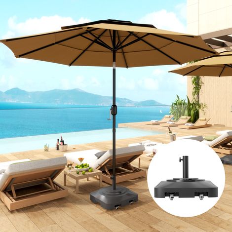 Base para sombrilla con ruedas, rellenable con agua o arena, de HDPE, 48x48x32,5 cm, color negro.