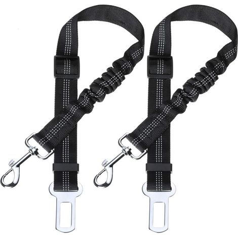 Ceinture de sécurité pour chien avec amortisseur élastique et mousqueton robuste, ceinture réglable pour chien, niveau de sécurité le plus élevé pour toutes les races de chiens et chats, noir 2-pack