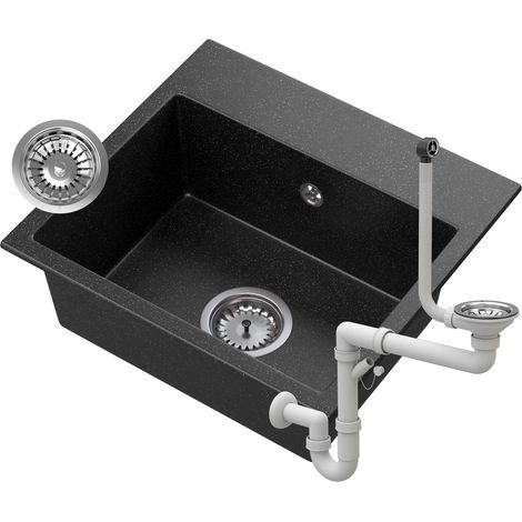 Évier en Granit Granitan MILOS avec Siphon - 1 Bac - 450x420 mm - Noir Moucheté (1/5)
