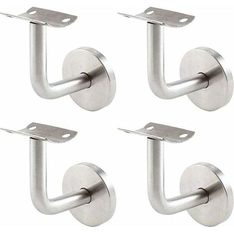 Supports de Main Courante pour Fixation Murale - Supports en Acier Inoxydable pour Rampe d'Escalier - Ensemble de 4 Supports Muraux pour Garde-Corps - Couleur Argentée (1/5)