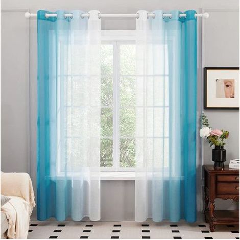 Lot de 2 Rideaux Voilages – Décoration Rideau à Oeillets, 132×213 CM – Bleu (1/5)