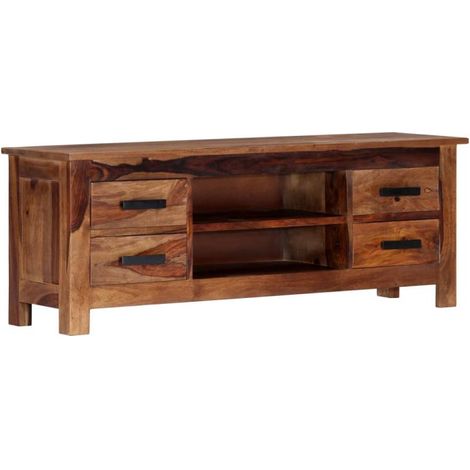 Meuble télé buffet tv télévision design pratique 110 cm bois de sesham solide (1/5)