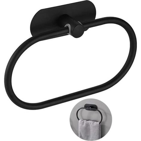 Anello portasciugamani - acciaio inox - nero - 20 cm x 13 cm - da appendere - anello portasciugamani - per il bagno