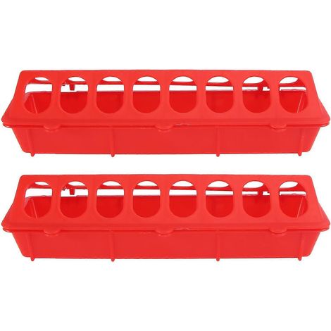 Lot de 2 mangeoires longues pour pigeons, mangeoires anti-déversement pour cage à pigeons (rouge)-30x12.5cm-Red (1/3)