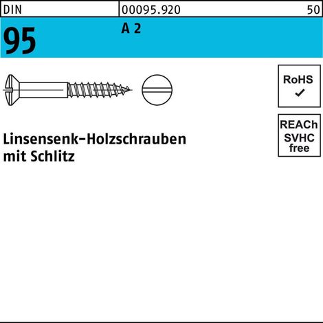 DIN 95 LinsenSenkkopf-Holzschraube 8x50 Edelstahl A2 blank Schlitz 100 Stk (1/2)