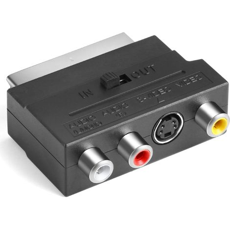 Adattatore SCART a 3 ingressi/uscite da 2 pezzi + adattatore audio/video S-Video S-VHS AV - Connettori, interruttore IN/OUT - Trasmissione audio e video ottimale (1/5)