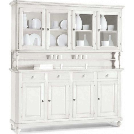 CHELSEY - credenza con vetrina in legno massello cm 196 x 43 x 218 h