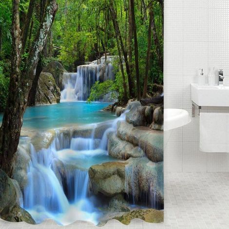 3D Waterfall Scenery Waterproof Shower Curtain Bathroom Products Creative Bath Curtain cortina de bano with 12 Hooks (70 by 78inch) (1/5)