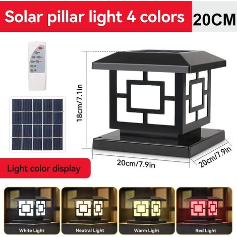 (4 couleurs changeantes - Type C 20 cm) Colonne lumineuse solaire LED d'extérieur avec minuterie et fonction mémoire, compatible avec les jardins et terrasses. (1/5)