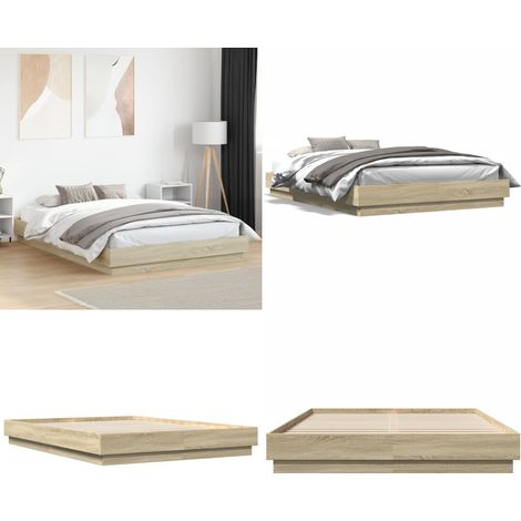 Bettgestell Sonoma-Eiche 160x200 cm Holzwerkstoff - Holzbettfassungen - Doppelbett Gestell - Bettrahmen - Eiche Möbel - Schlafzimmer Dekoration - Home & Living (1/5)