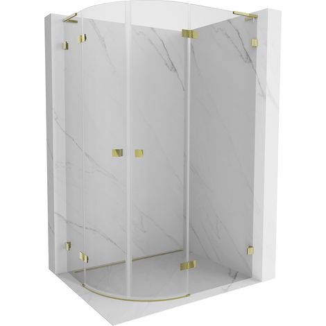 Mexen Lunar L halbrunde rechte aufklappbare Duschkabine 100 x 90 cm, transparent, gold - 833L-100P-090L-50-00 (1/5)